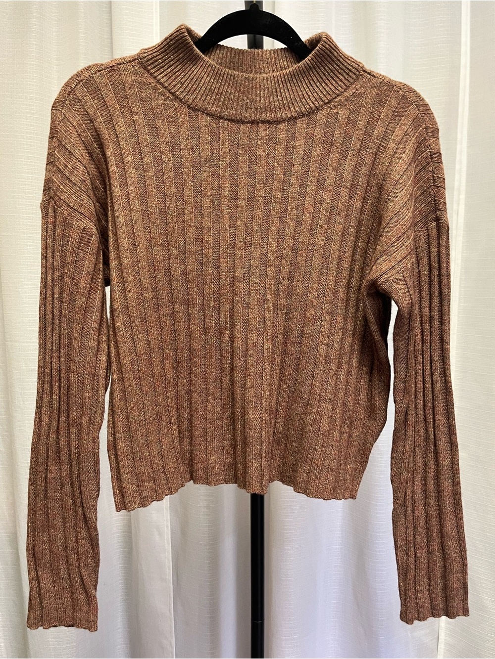 Madewell Levi Ribbed Mockneck Crop Pullover in brown | size XS